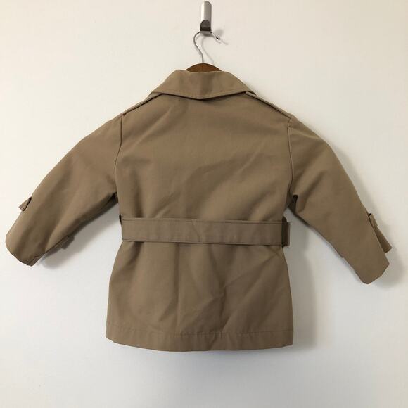 VTG Toddler Tan Khaki Trench Coat Tag 2 Fit 18-24M Zip Out Fur Lining Classic - Picture 6 of 11